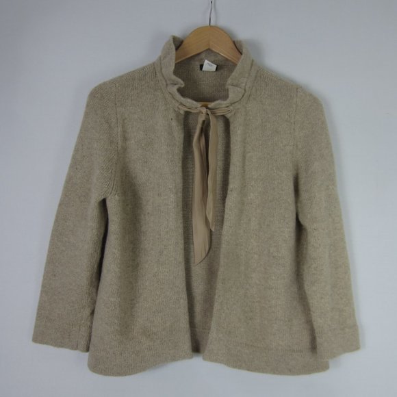 J. Crew Sweaters - J. Crew Womens M Heather Beige 3/4Sleeve Wool Cashmere Cardigan Sweater M Ruffle